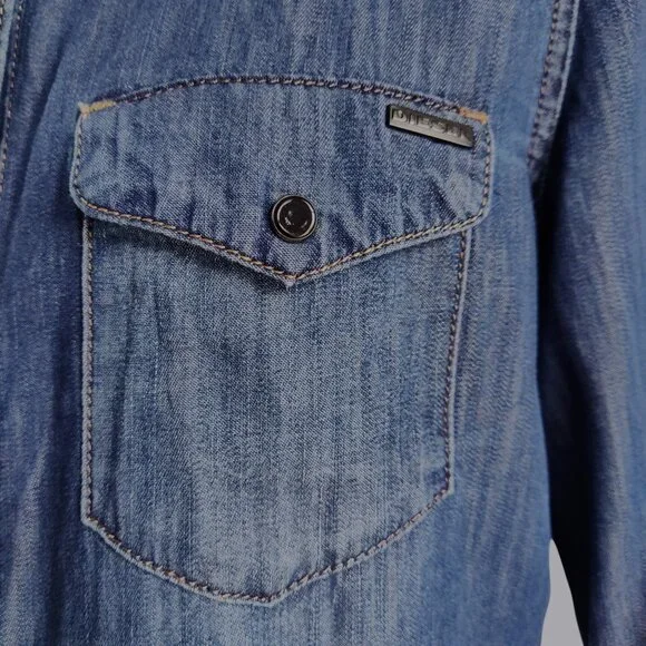 Diesel Western Distressed Chambray Snap Front Cotton Thin Soft Denim Shirt Sz S - Picture 7 of 11